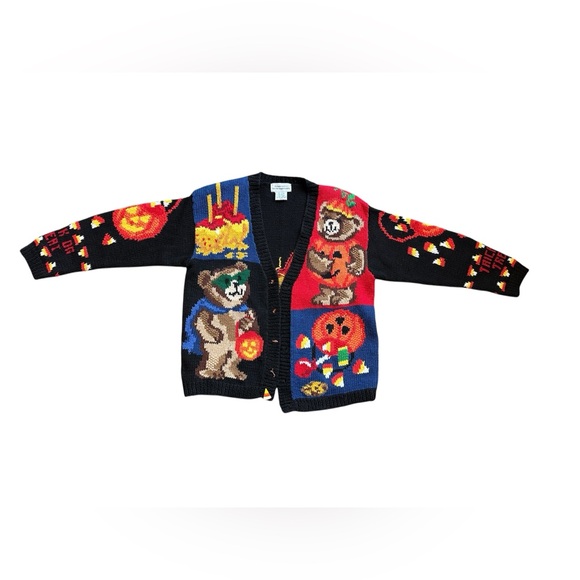 VTG Alexandra Bartlett Eagle’s Eye Halloween Cardigan Sweater Pumpkins Fall PM - Picture 2 of 12